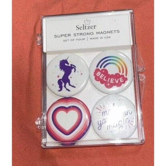 Magnet Set 4 Believe Unicorn Rainbow Girls Locker Seltzer Super Strong Positive - Picture 1 of 2